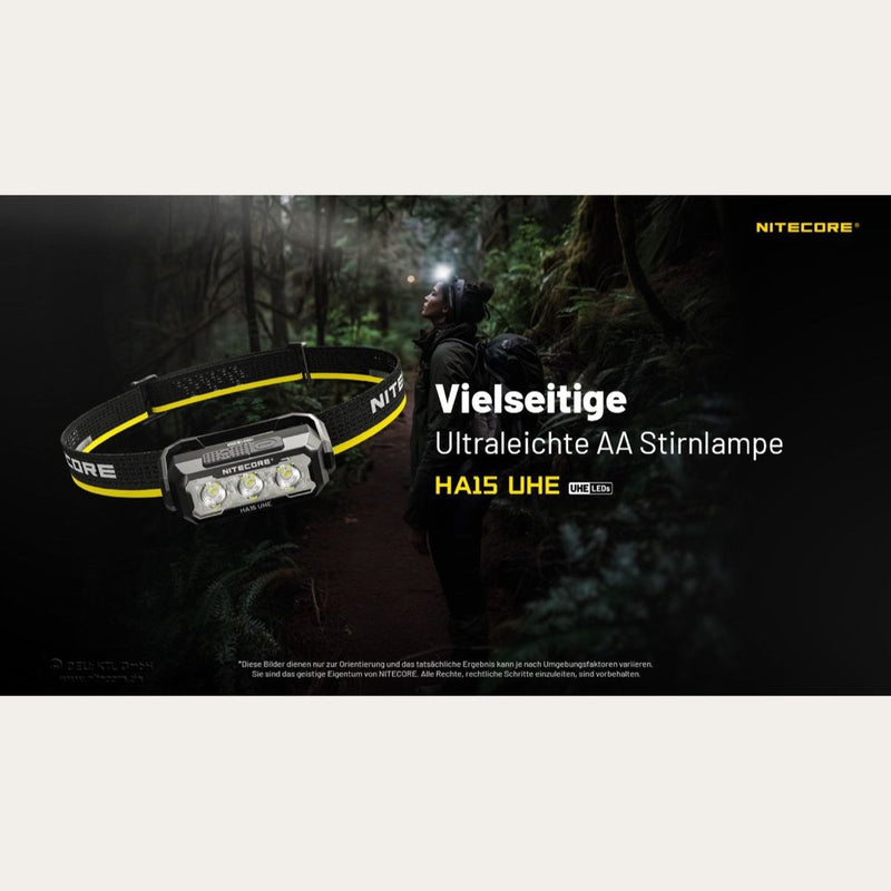 HA15 UHE - Wasserfeste Stirnlampe mit Akku oder Batterie - 400 Lumen