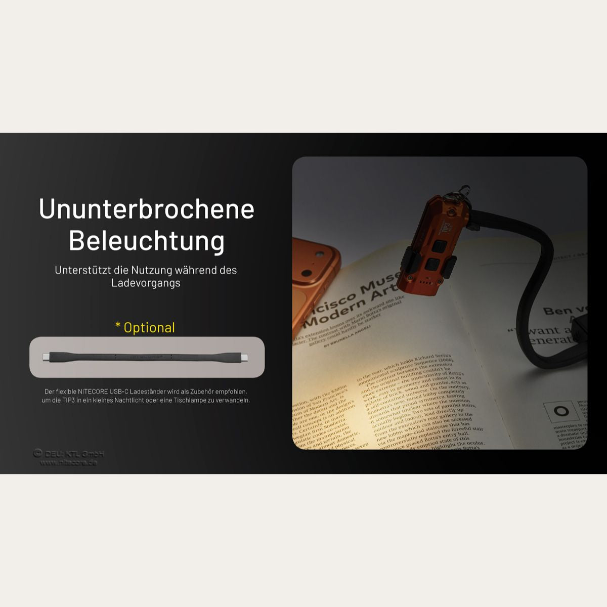 Ultraleichte USB-C Schlüsselanhänger-Taschenlampe - 720 Lumen - Orange - TIP3