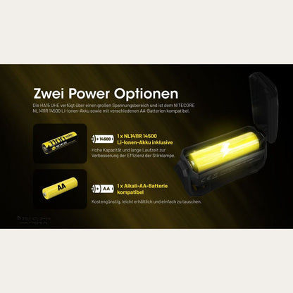 HA15 UHE - Wasserfeste Stirnlampe mit Akku oder Batterie - 400 Lumen
