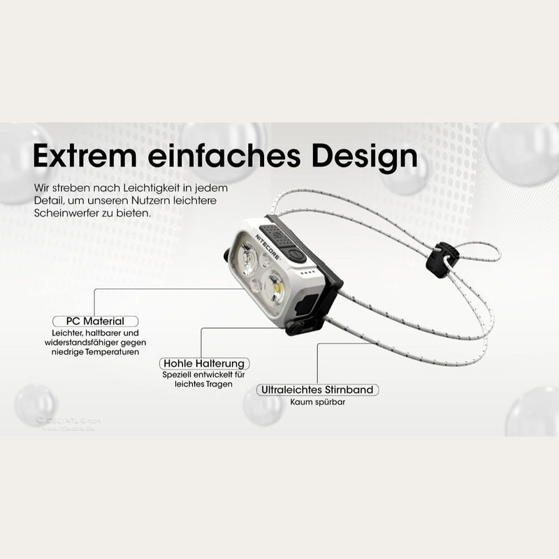 NU21 - Leichte Stirnlampe - 360 Lumen - Artctic Weiss