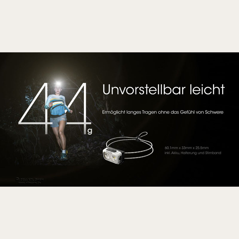 NU21 - Leichte Stirnlampe - 360 Lumen - Artctic Weiss