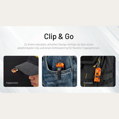 Ultraleichte USB-C Schlüsselanhänger-Taschenlampe - 720 Lumen - Orange - TIP3