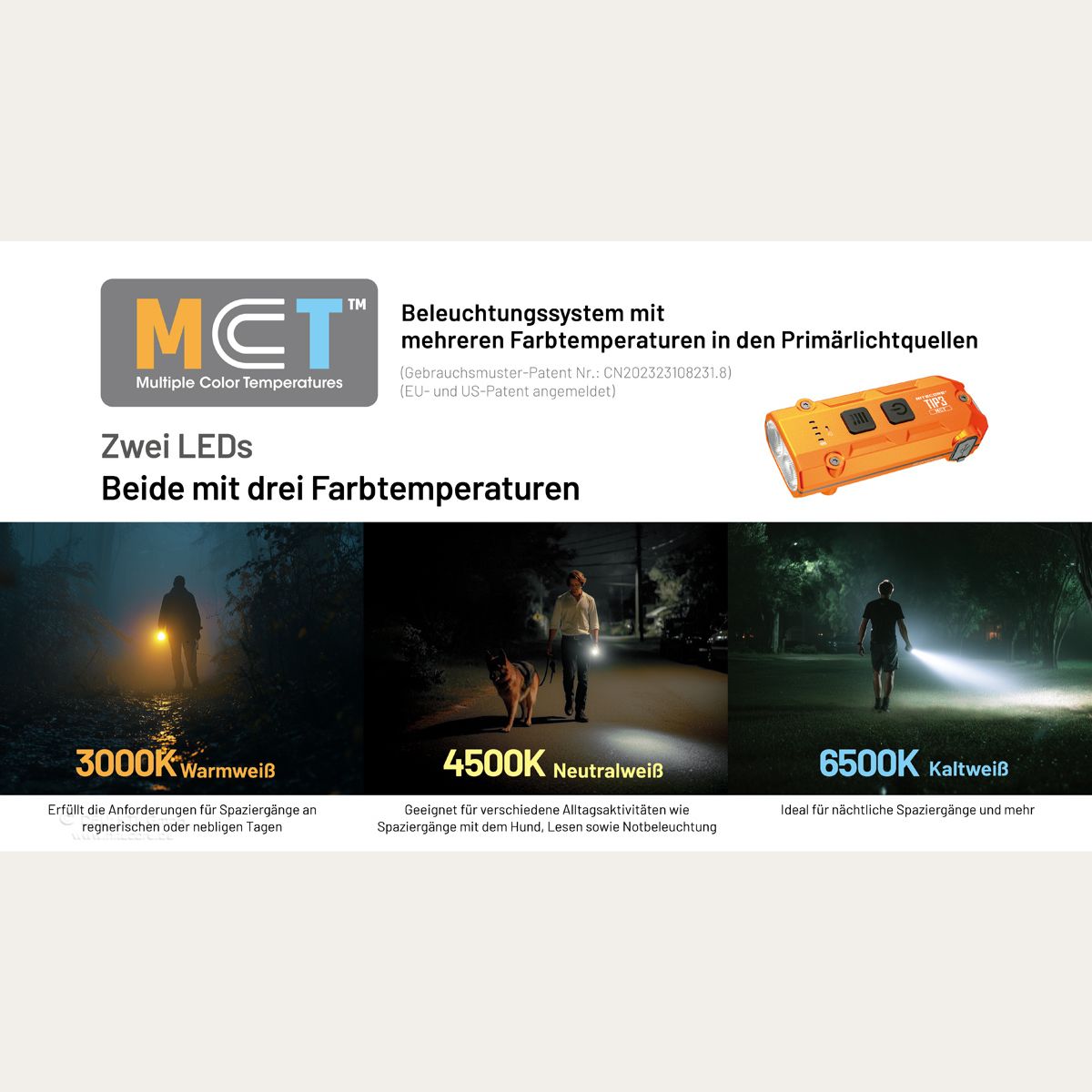 Ultraleichte USB-C Schlüsselanhänger-Taschenlampe - 720 Lumen - Orange - TIP3