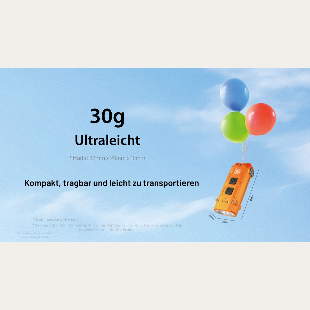 Ultraleichte USB-C Schlüsselanhänger-Taschenlampe - 720 Lumen - Orange - TIP3