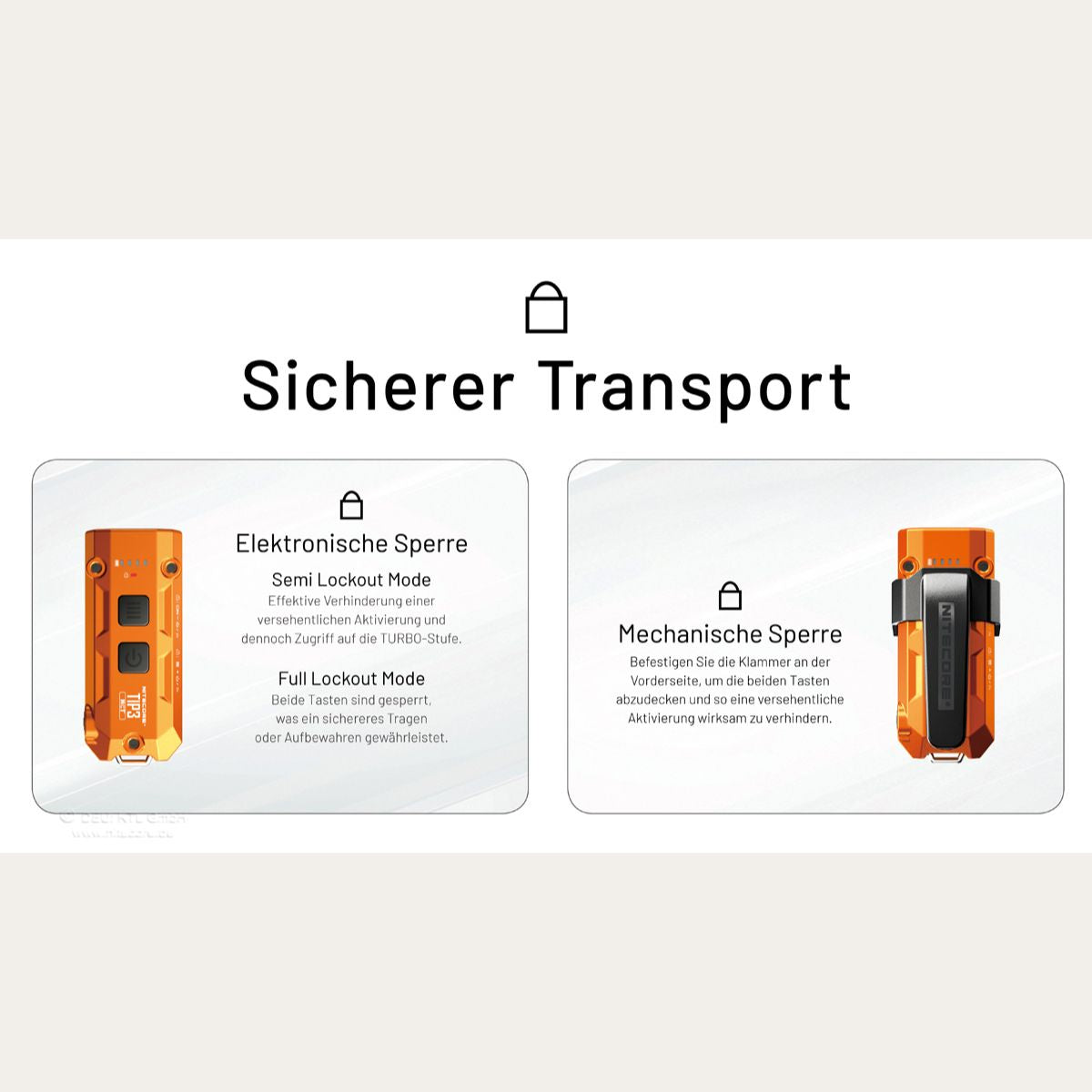 Ultraleichte USB-C Schlüsselanhänger-Taschenlampe - 720 Lumen - Orange - TIP3