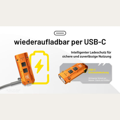 Ultraleichte USB-C Schlüsselanhänger-Taschenlampe - 720 Lumen - Orange - TIP3