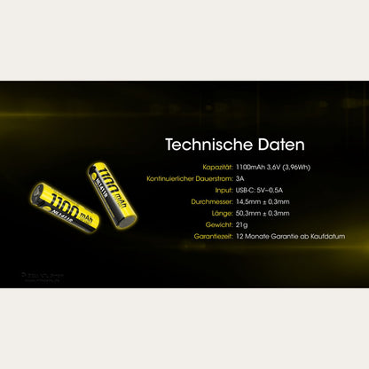 Li-Ion Akku mit USB-C-Anschluss NL1411R - 1100mAh