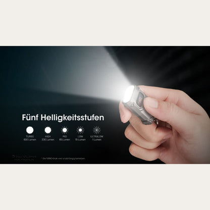 Ultrakleine USB-C Schlüsselanhänger Taschenlampe - 600 Lumen - Tini 3 - Black