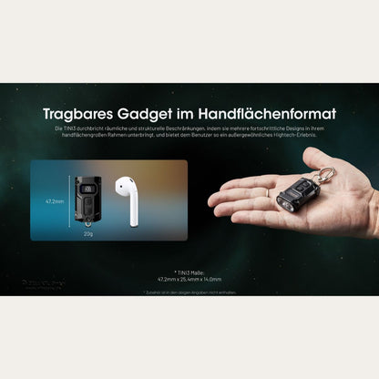 Ultrakleine USB-C Schlüsselanhänger Taschenlampe - 600 Lumen - Tini 3 - Grau