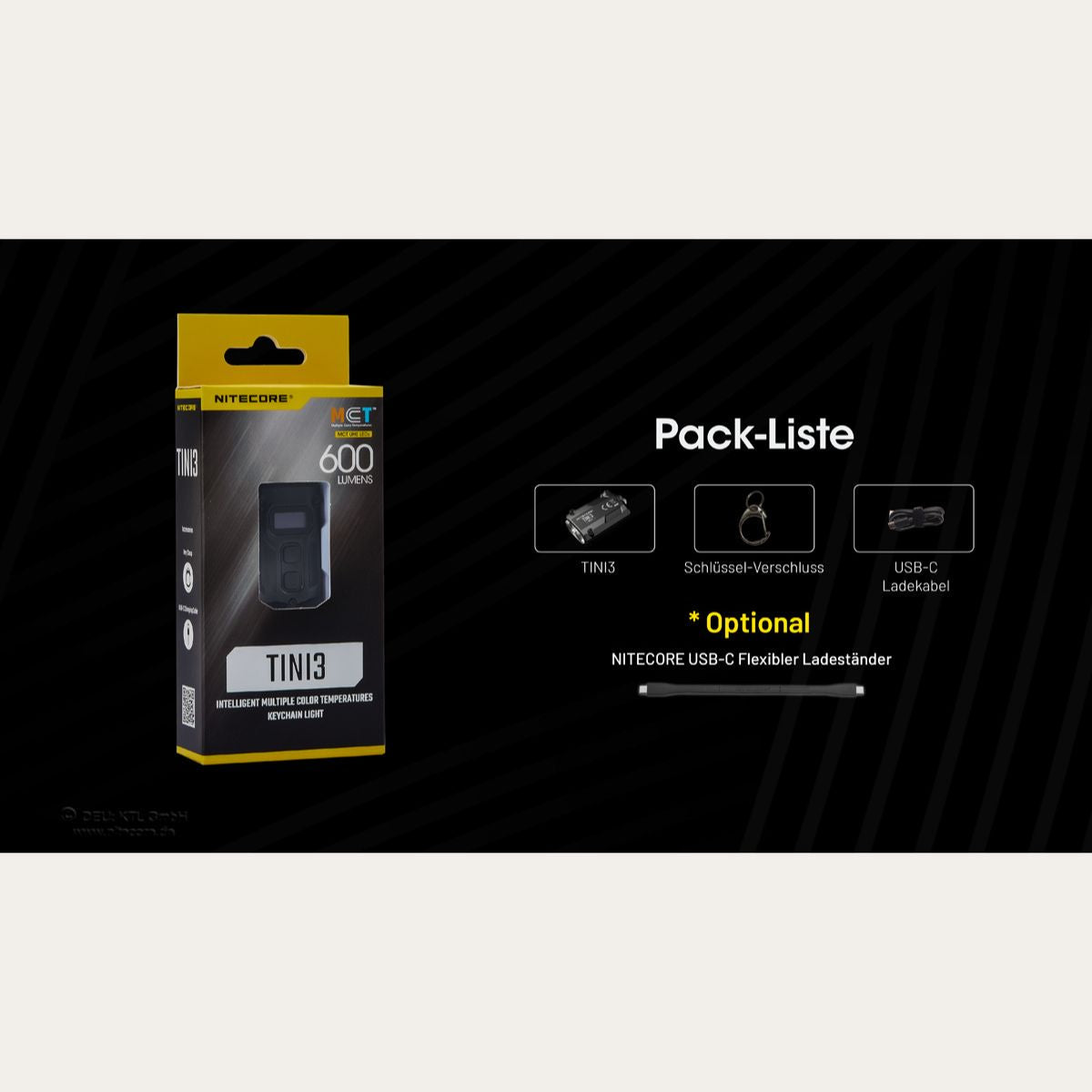 Ultrakleine USB-C Schlüsselanhänger Taschenlampe - 600 Lumen - Tini 3 - Black